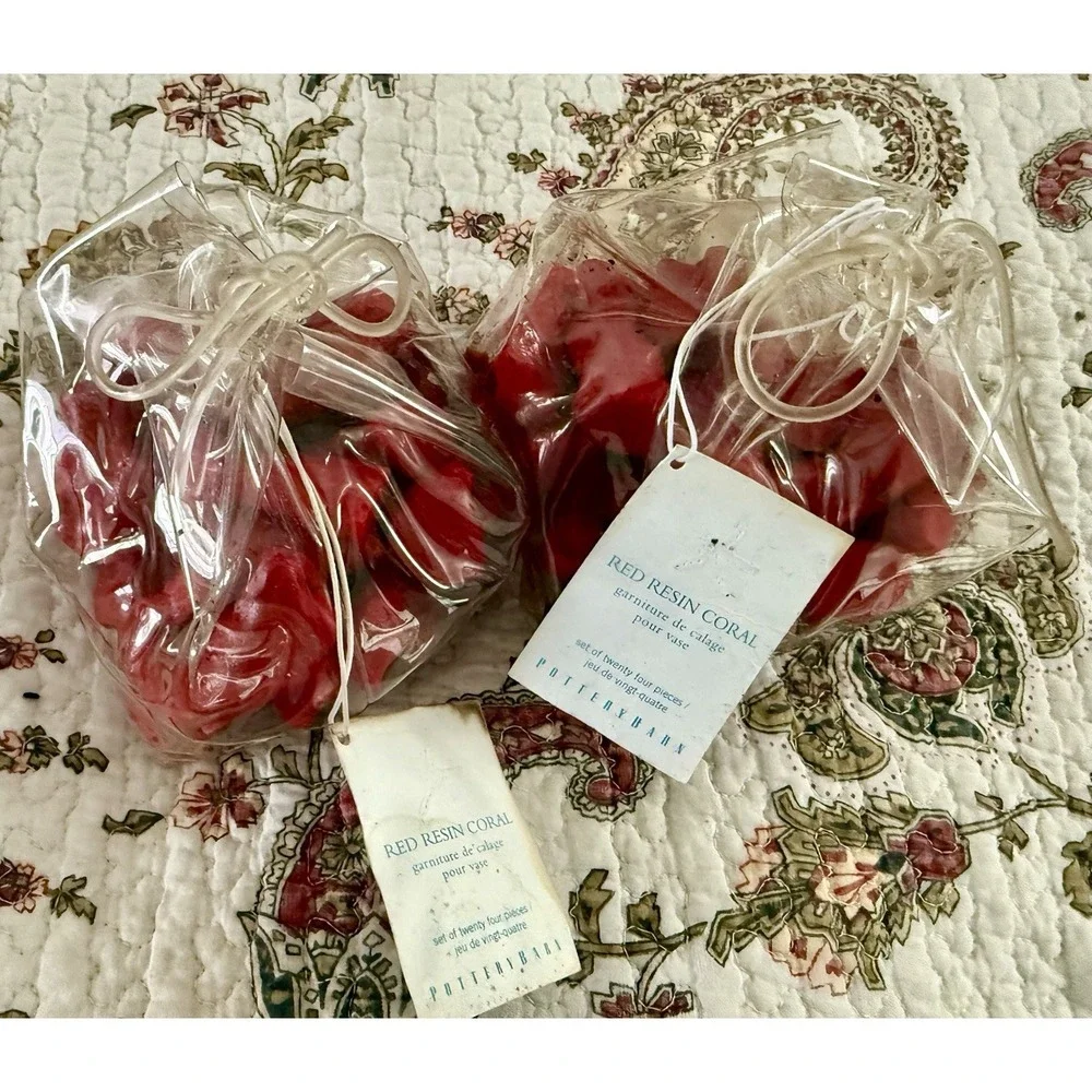 NWT 2 Bags 24 Each Pottery Barn Red Resin Coral Vase Filler Decorative Beach Sea